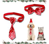2Pcs Samll Christmas Cat Neckties and Bow Ties, Xmas Kitty Collar, Cute Bowties and Adjustable Neckties, Fit for Most Cats, Xmas Pet Bow Ties Accessories Red