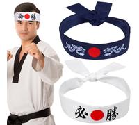 2pcs Samurai Style Cotton Tie Headband 100cm Pair for Karate Training | Victory Kanji and Dragon Patterns, Quick Drying Sweat Control, Unisex Runners Costume Accessory