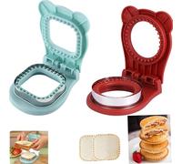 2pcs Sandwich Cutter and Sealer for Kids,DIY Decruster Pocket Sandwiches,Uncrustable Sandwich Cutter-Sandwich Maker for Lunchbox and Bento Box (Round Orange+ Mouse Green) (Square Blue+Round Red)
