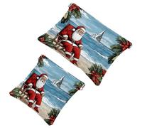2Pcs Santa Claus under the Coconut Tree-254 Pocket Cosmetic Bag for Purses, Waterproof Makeup Bag Cosmetic Pouch, Portable No Zipper Makeup Bag, Multicolor 02, A：7.1x5.8in/18x14.8cm，B:4.7x4.5in