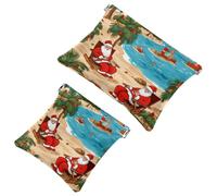 2Pcs Santa Claus under the Coconut Tree-254 Pocket Cosmetic Bag for Purses, Waterproof Makeup Bag Cosmetic Pouch, Portable No Zipper Makeup Bag, Multicolor 10, A：7.1x5.8in/18x14.8cm，B:4.7x4.5in