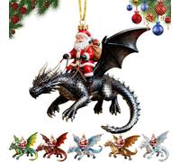 2pcs Santa Claus With Blue Dragon Ornaments, Christmas Baubles, Decorations For Christmas Tree Hanging Cute Acrylic Pendants Dinosaur Party New Year Supplies (Black-1pc)
