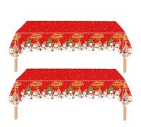 2Pcs Santa Penguin Table Cloth for Christmas Party 137x274cm,Red Rectangle Large Plastic Tablecloth Snowman Party Disposable Table Cover Decorations for Holiday Christmas Party Dinner TableCloths