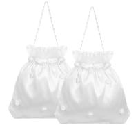2PCS Satin Bridal Wedding Money Bag White Satin Flower Money Bag Rhinestone Pearl Satin Dolly Bag Bridal Bridesmaid White Satin Flower Dolly Bag Handbag