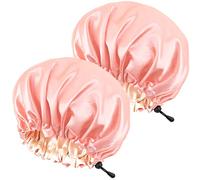 2PCS Satin Sleep Cap,Adjustable Double-Sided Sleep Bonnet,Bonnet Cap for Sleep (2 PINK)