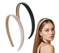 2PCS Satin Solid Head Band Shimmeroo Narrow Simple Satin Headbands Anti Slip Hair Accessories for Women Girls Halloween Christmas DIY Alice Headbands(Black, Apricot)