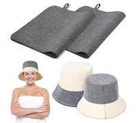 2Pcs Sauna Hat, Natural Wool Felt Sauna Hats with 2 Steam Bath Mats for Women and Men, Heat Protection Dry Headrest Felt Banya Set, Steam Bath Accessories for Banya Room Bathhouse (Grey)