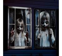 2PCS Scary Halloween Ghost Window Decorations - Horror Oxford Fabric Window Covers with Ropes, 47.2"x31.5" - Indoor/Outdoor Haunted House & Party Decor, Fade-Proof & Easy Install(A)