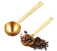 2PCS Scoop Gold Finished Stainless Steel Measuring Spoon,Stainless Steel Long Handle,15 ml and 30ml Stainles Steels Coffee Measuring Spoon for Collagen Supplements Gold