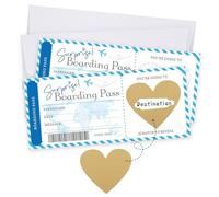2PCS Scratch Card Reveal Holiday Surprise Travel Boarding Pass Travel Ticket Scratch-off Cards with Envelopes, Personalised Scratch Card Where We Are Going On Holiday Surprise Reveal (Blue)