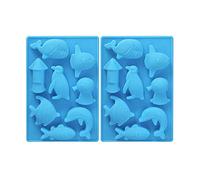 2Pcs Sea Animals Ice Cube Mold - MoldFun Ocean Animals Whale Fish Dolphin Penguin Squid Silicone Mold for Baking Muffin Cake, Chocolate, Jello, Candy, Mini Soap, Lotion Bar, Plaster, Clay