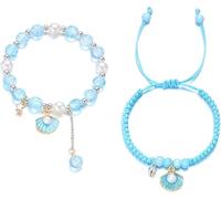 2Pcs Sea Shell Starfish Bracelets Bohemian Shell Jewelry Handmade Braided Beaded Pearls Charm Bracelet Summer Beach Holiday Accessory Decoration Dexterous and Professional Multicolor