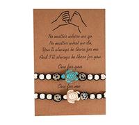 2Pcs Sea Turtle Bracelets with Card, Retro Natural Turquoise Adjustable Handmade Bead Bracelet for Women and Men Couples Friendship Gifts