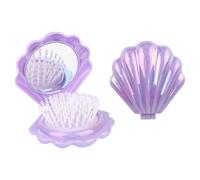 2pcs Seashell Compact Mirror, Mini Shell Shape Folding Hair Brush with Mirror Compact Folding Pocket Hair Brush Portable Pocket Massage Comb for Women (Purple)