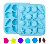 2pcs Seashell Molds, Marine Theme Silicone Moulds Shell Mold Conch Starfish Ocean Silicone Mold Chocolate Candy Molds Cake Decoration for Baking DIY Crafts (Blue)