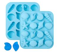 2pcs Seashell Templates, Marine Theme Silicone Molds Shells Starfish Conch Sea Silicone Moulds Sea Animal Templates for Candy Chocolate (Blue)
