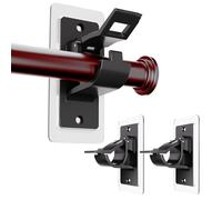 2pcs Self-Adhesive Curtain Rod Brackets No-Drill Window Mount Holders Black Rail Brackets for Home Office Dorm Easy Installation