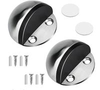 2Pcs Self Adhesive Floor Door Stoppers, Polished Oval Door Stopper Floor Mounted Half Moon Doorstop Wall Protector Door Stop with Glues for Home Office Use, Silver