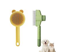 2PCS Self-Cleaning Pet Grooming Brushes, Professional Shedding Tool with One-Click Release Button, Fine Tooth Steel Comb for Removing Undercoat Tangles and Loose Hair from Dogs Cats (A)