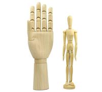 2Pcs/Set 12" Wooden Hand and 8" Artist Wooden Drawing Mannequin Figure Human People Dolls Posable Figure for Drawing, Painting, Sketching