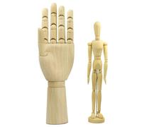 2Pcs/Set 12" Wooden Hand and 8" Artist Wooden Drawing Mannequin Figure Human People Dolls Posable Figure for Drawing, Painting, SketchingMannequin HandFigure DrawingDrawing Mannequin