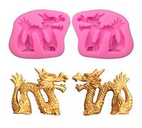2Pcs/Set 3D Dragon Fondant Mold - Chinese Zodiac Dragon Silicone Gum Paste Sugar Craft Mold for Cake, Cupcake Topper Decorating Tools