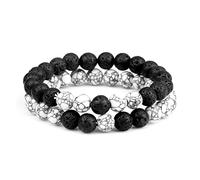 2pcs/Set Bead Bracelet Beaded Couple Bracelet Ladies Men Friends Gift Stretch Jewelry (Metal Color : Lava Black Pine E)