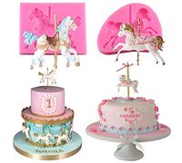 2Pcs/Set Carousel Horse Silicone Cake Fondant Molds Merry-Go-Round Sugar Craft Cupcake Gum Paste Decorating Mold for Carousel Cake Topper Birthday or Baby Shower Decorations Supplies