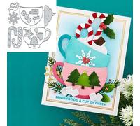 2pcs/Set Christmas Cups Metal Die Cuts, Snowflake Cups Frame Cutting Dies Stencils Card Paper Craft DIY Template Cutting Dies Album Embossing Paper Dies for Card Making Scrapbooking