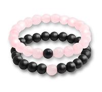2pcs/set Couple Strand Bracelet Fashion Natural Stone Tiger Eye Lava Rock Beads Elastic Bracelets Gift Pink Black