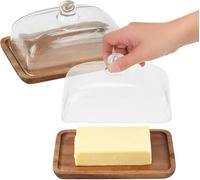 2pcs/Set Elegant Wooden Butter Dish with Clear Dome, Classic Vintage Wedding Cake Tray, Multipurpose Snack Display Plate, Dessert & Pastry Serving Platter, Fruit Stand
