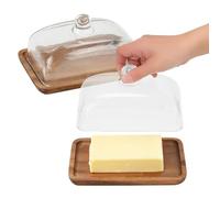 2pcs/Set Elegant Wooden Butter Dish with Clear Dome, Classic Vintage Wedding Cake Tray, Multipurpose Snack Display Plate, Dessert & Pastry Serving Platter, Fruit Stand