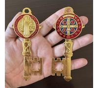 2Pcs/Set Enamel Double Side Saint Benedict 4.9inchX2.9inch Key Blessing For Protection - Medalla de san benito Home and Door hanger - Wall Hanger Catholic Easter Day Gifts - Llave de San Benito Gift