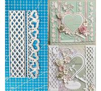 2pcs/Set Heart Grid Border Dies Cuts for Card Making, Strip Cutting Dies, Metal Die Cutting Mold, Scrapbooking Dies, DIY Etched Embossing Stencil for Craft