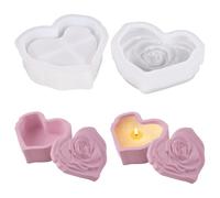 2pcs/Set Heart Jar Resin Mold with Rose Lid Flower Shape Box Silicone Mould Candle Holder Mold DIY Jewelry Storage Case Mold Heart Home Decor Epoxy Resin Crafts Casting Mould