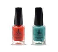 (2Pcs Set) Henna Infused Halal Nail Polish Permeable Vegan Nail Polish Long lasting No UV Needed (Aqua, Imperial Red)