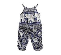 2Pcs/Set Kids Baby Girls Jumpsuit Romper, Elephant Straps Tops+Harem Pants Outfit, Blue, 5-6X
