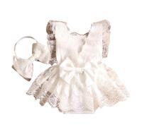 2pcs/Set Lace Trimmed Newborns Romper with Headband for Girl First Photos Taking Sleeveless Photography Dress Hairband