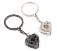 2Pcs/Set Metal Wankel Engine Pendant Keychain Ring - Car Part Rotary Engine Key Chain Keyring Keyfob for Men Friends (Silver+Black（2Pcs/Set）)