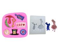 2pcs Set Multifunction Mad Hatter & Alice in Wonderland (Madhatter) Poker and Rabbit Silicone Mold for Clay,Cake,Chocolate,Resin