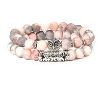 2pcs/set Natural Pink Zebra Stone Beads Bracelet Women Fashion Owl Bracelet For Women Girls Jewelry Gifts 19CM Type 4