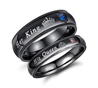 2pcs Set of His and Her Matching Promise Rings for Couples Black Stainless Steel His Queen & Her King Wedding Engagement Annivesary Bands Couples Rings Anniversary Valentine's Jewelry Gifts, Stainless