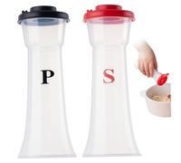 2Pcs/Set Plastic Salt and Pepper Shakers with Lids, Hourglass Moisture Proof Spice Dispensers, Clear Seasoning Containers for Camping, Outdoor Cooking, Kitchen Use