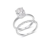 2Pcs Set Promise Rings for Women, Solid 18K White Gold Wedding Rings Stackable with 4.5ct Moissanite Real Gold Women Anniversary Bands Size L 1/2