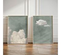 2pcs/set Sage Green Cloud Sky Abstract Canvas Print Poster Modern Minimalist Moody Art Prints Home Decor Wall Art Poster 50x70cmx2 InternalFrame