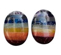 2Pcs Set Seven Chakra Palm Stone Crystal - Seven Chakra Palmstone Natural Chakra Therapy Polished Healing Crystal Oval Pocket Worry Stone Gemstone for Anxiety Stress Relief