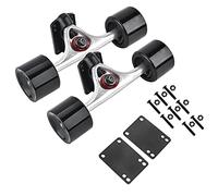 2PCS SET SKATEBOARD TRUCK WITH WHEEL PAD BEARING HARDWARE ACCESSORY DURABLE POLYURETHANE WHEELS SMOOTH ABEC9 BEARINGS FOR OUTDOOR SKATEBOARDING SILVER BLACK OPTION 10.24 INCHES (silver axis black