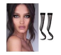 2Pcs/set Synthetic Hair Bangs Clip in Front Side Bangs Wavy Curly Hair Extensions 30CM Long Natural Dragon beard Bangs Hairpiece for Women Hair Extensions for Daily Wear(Natural Black)