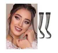 2Pcs/set Synthetic Hair Bangs Clip in Front Side Bangs Wavy Curly Hair Extensions 30CM Long Natural Dragon beard Bangs Hairpiece for Women Hair Extensions for Daily Wear(Brown Black)