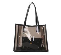2pcs/set Versatile Clear PVC Handbag Shoulder Bags Suitable For Beach Office And Retail, Black